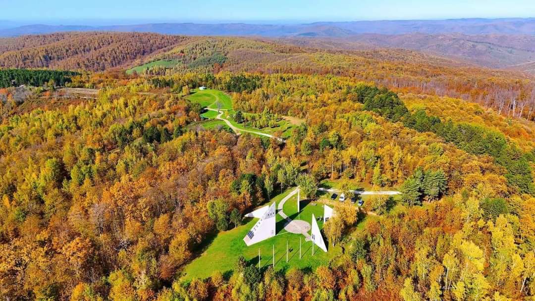 Spomenik pobjede i ponosa okružen šumom